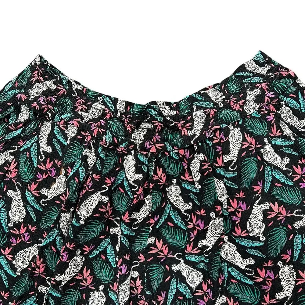 Old Navy Girls Paperbag Waist Shorts Lightweight Tiger Tropical Print XL 14